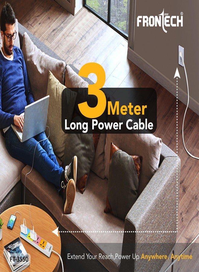 FRONTECH FT-3550 Power Strip with 4 Universal Sockets | 3M Extension Cord, Safety Switch, Fuse Protection, Wall Mount | Multi Plug Extension Board (FT-3550) - Image 5